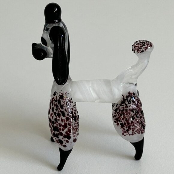 Art Glass Lampwork  2.5inch Poodle Black White Retro 50s Look - Picture 6 of 6